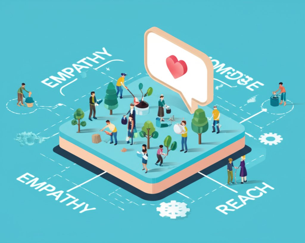 Diagram illustrating impactful community service caption anatomy and writing tips.