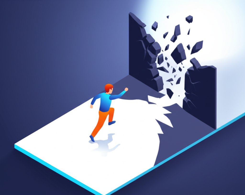 Graphic illustrating action conquering fear and worry, promoting a positive mindset.